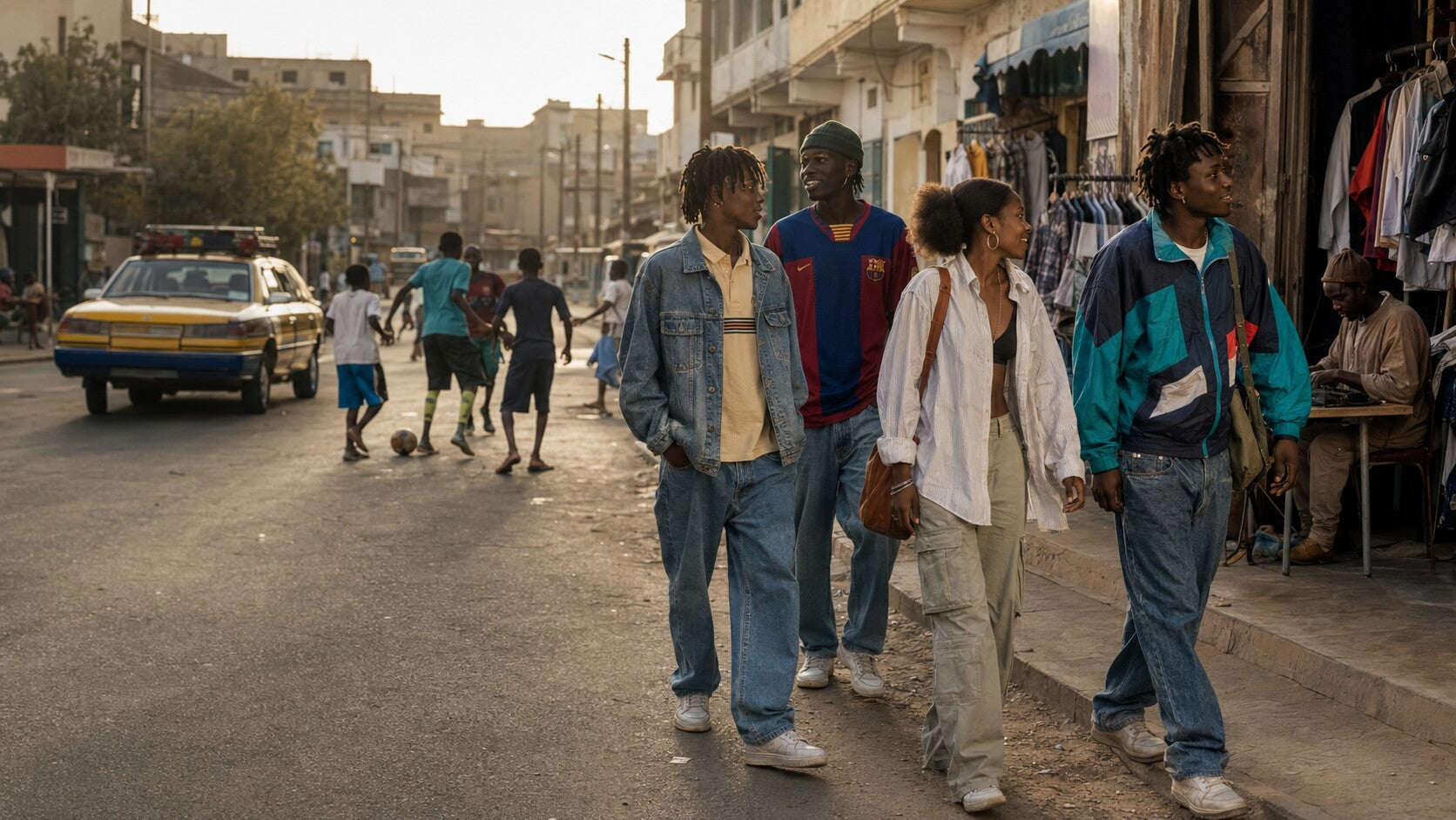 Jeunes Dakarois dans une rue de Médina, univers MBEDD BI