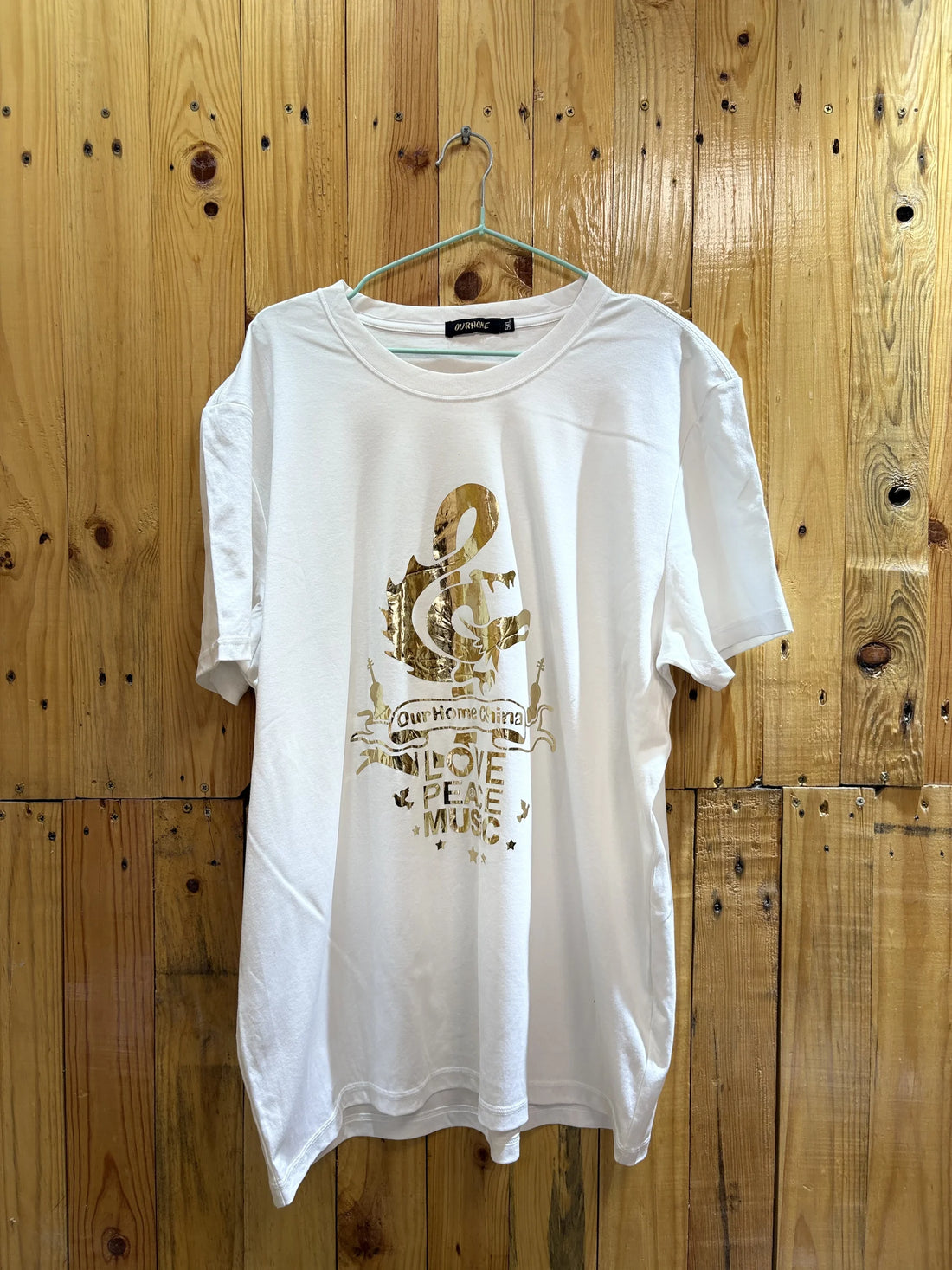 T-shirt blanc motif musical doré