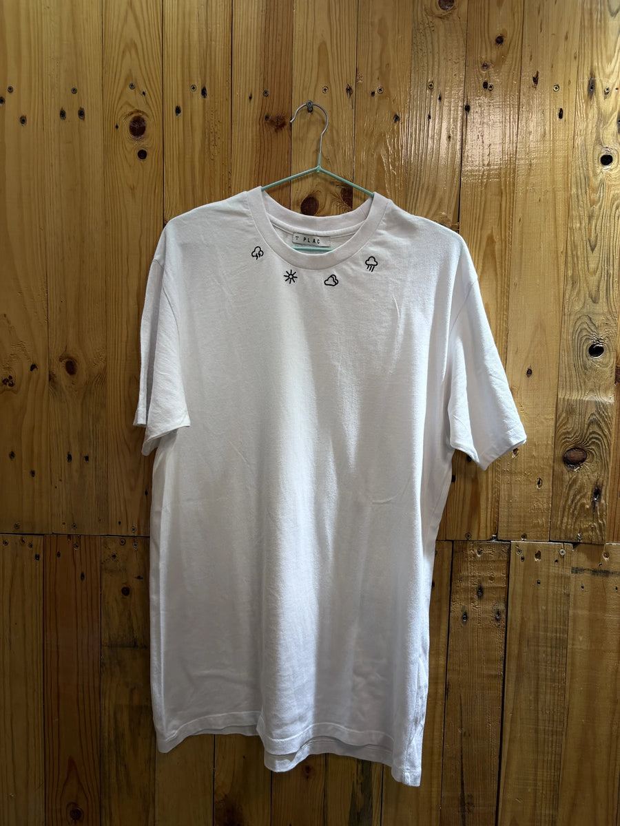 T-shirt blanc symboles col